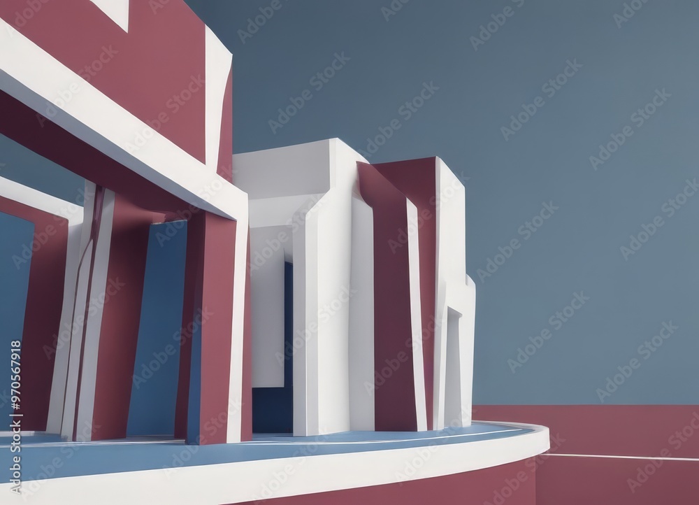 Leinwandbilder a modern architectural structure with a geometric design, featuring a series of white and red cubes 