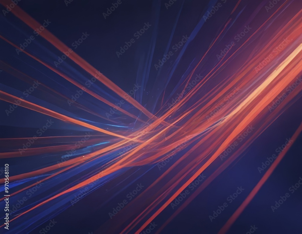 Aufkleber a vibrant abstract composition of intersecting lines and rays of light in various shades of blue, orange, and red, creating a dynamic and visually striking effect.