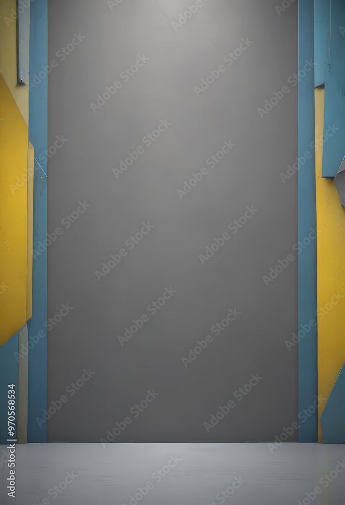 Aufkleber a gray wall with a geometric pattern of blue and yellow vertical lines on either side, creating a se