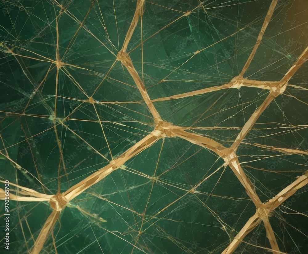 Leinwandbilder a close-up view of a green marble surface with a complex network of intersecting lines and cracks, creating a visually striking and abstract pattern.