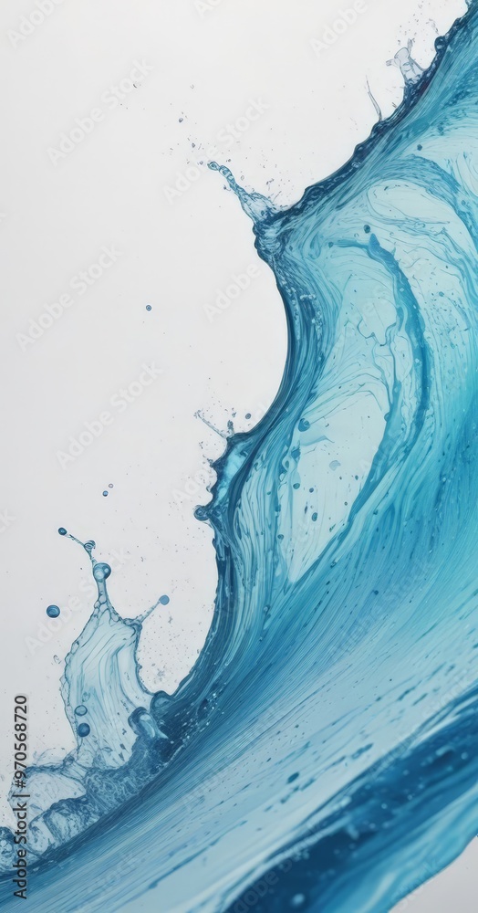 Aufkleber a dynamic scene of a large, curling wave with a deep blue hue, contrasted against a white background. The wave's crest is in the process of breaking, creating a sense of