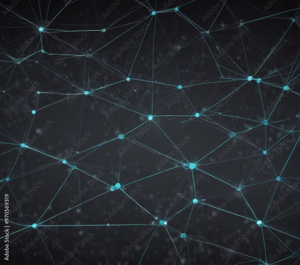 Poster The image presents a complex network of interconnected lines and dots, creating a visually striking abstract pattern. The lines and dots are arranged in a grid-like