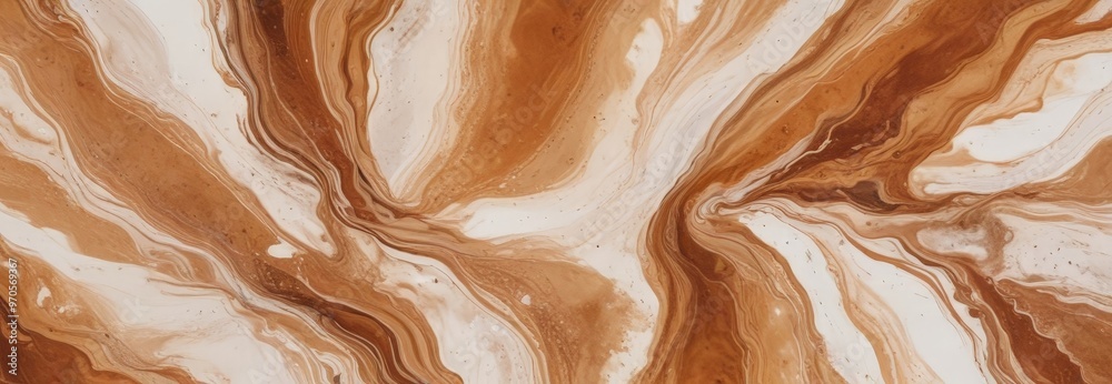 Poster a close-up view of a swirling pattern of brown and white paint, creating a mesmerizing and abstract visual effect.