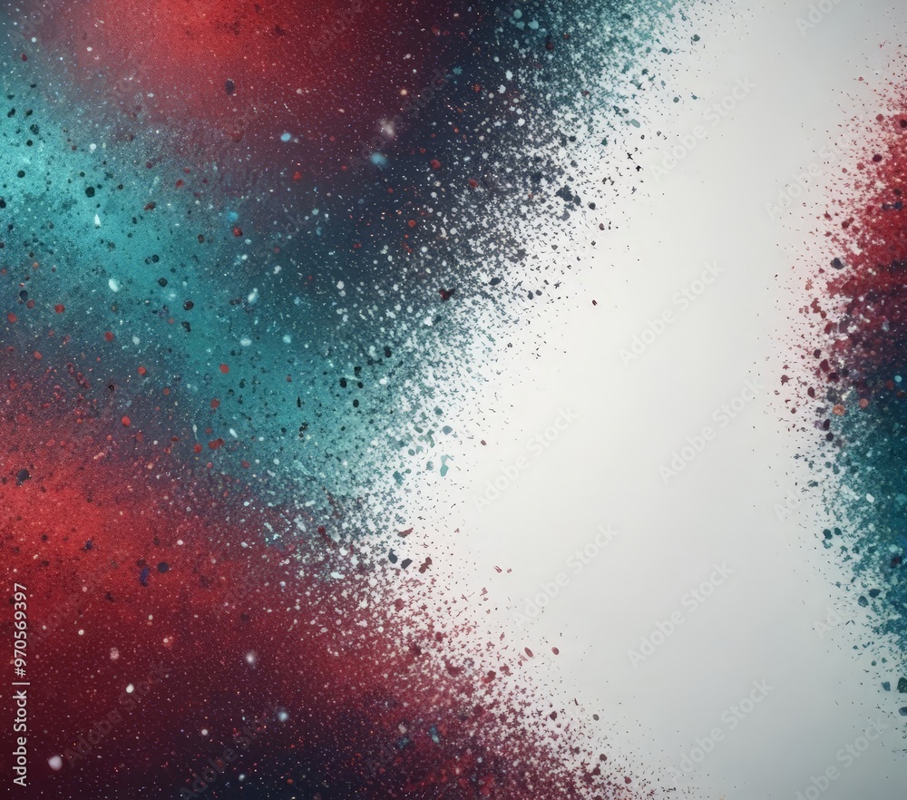 Poster a vibrant abstract composition with splashes of red, blue, and white paint, creating a dynamic and e