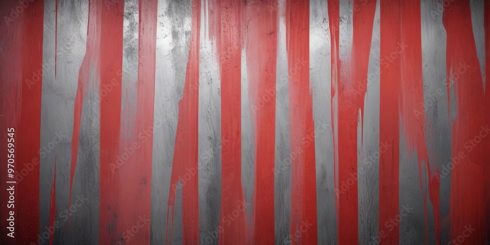 Poster a vertical striped pattern of red and gray paint on a wall, with the red paint appearing more promin