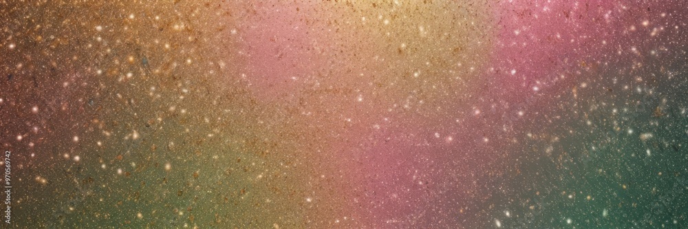 Poster a vibrant, multicolored galaxy with a gradient of pink, orange, and green hues, creating a visually 