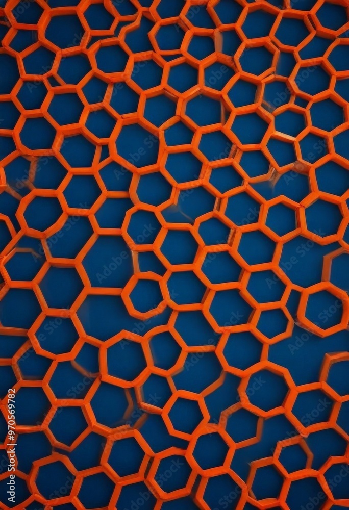 Fototapete a repeating pattern of orange hexagonal shapes on a blue background.