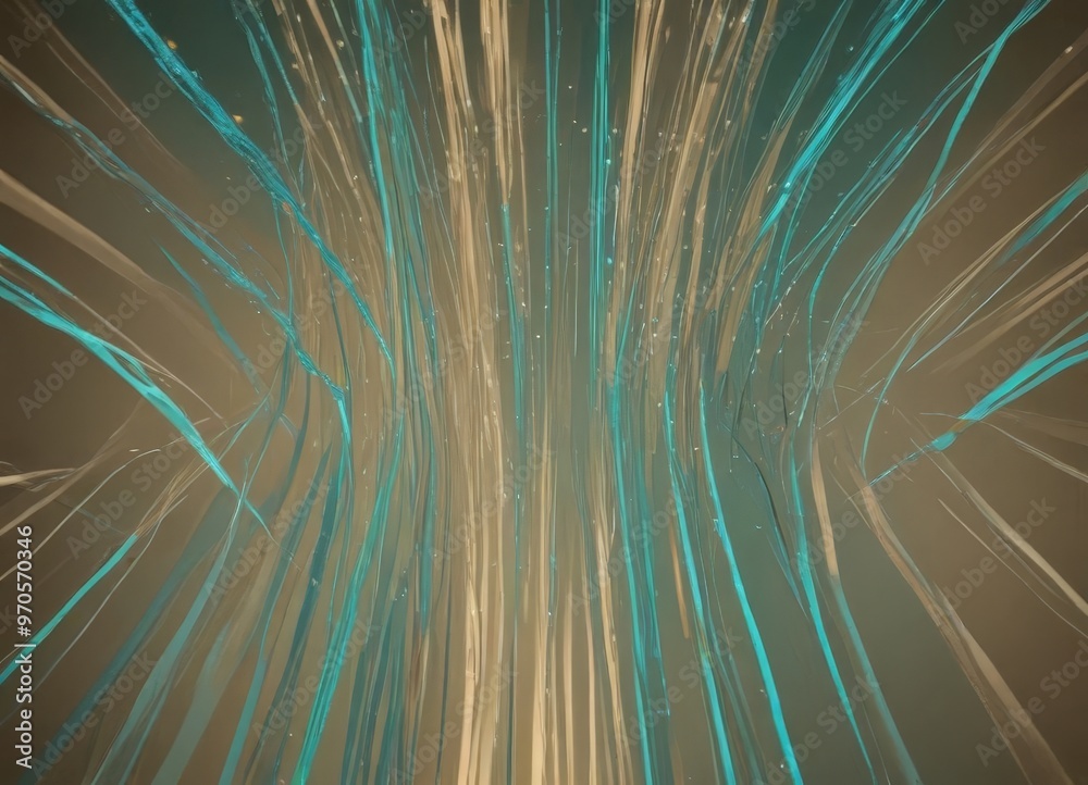 Aufkleber a close-up view of a vibrant abstract pattern composed of thin, curved lines in shades of blue and green, creating a sense of movement and energy.