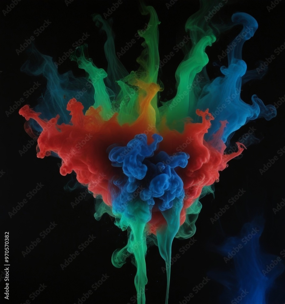 Poster Vibrant smoke swirls in a dynamic display against a stark black background, creating a captivating visual effect.