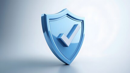 cartoon 3d Icon safety shield check mark perspective . Blue symbol security safety icon. Checkmark in minimalistic style. 3d vector illustration. white background