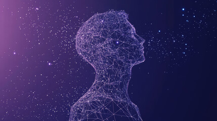 simplified image of the human body, made up of lines and points like a starry night sky.The body is broken down into geometric shapes, resembling stars with jagged edges.low poly vector illustration.