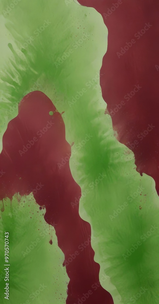 Poster Abstract painting featuring green and red splatters and drips, creating a dynamic and textured composition.