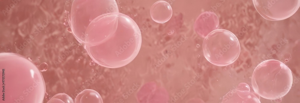 Aufkleber a close-up view of numerous pink and white bubbles floating in a pinkish-red liquid, creating a visually captivating and abstract composition.