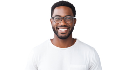 Young african american business man entrepreneur wearing eyeglasses on transparent background.
