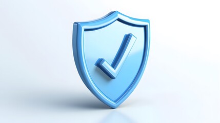 cartoon 3d Icon safety shield check mark perspective . Blue symbol security safety icon. Checkmark...