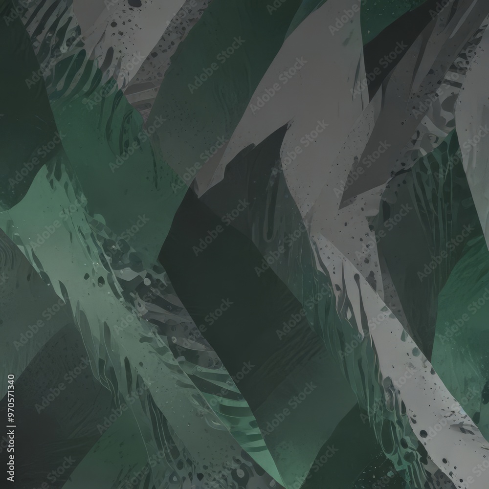 Fototapete The image is a digital illustration featuring a complex pattern of intersecting lines and shapes in shades of green and gray, creating a visually striking abstract composition.