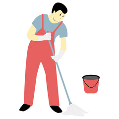 Cleaning Worker Cartoon Character Isolated on White Background. Vector Illustration