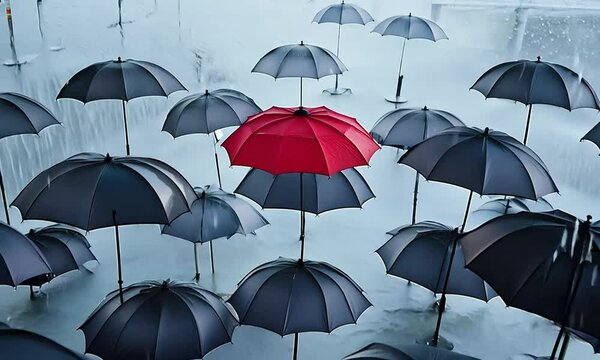 Leadership in the Crowd: Red Umbrella Amidst Black
