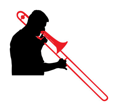 silhouette musician playing red trombone clip art preview
