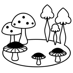 mushrooms and pond outline coloring book page line art drawing
