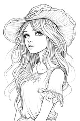 Fototapeta premium Whimsical Girl Coloring Pages for Creative Fun. Cute. Girl. Coloring. Pages.
