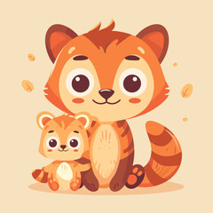 Obraz premium Cute vector illustration with animal mother and her baby. Motherhood and caring.