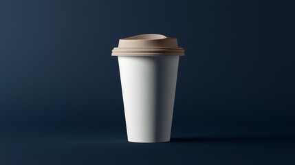 Mockup coffee cup disposable white matte paper glass hot drink dark blue background