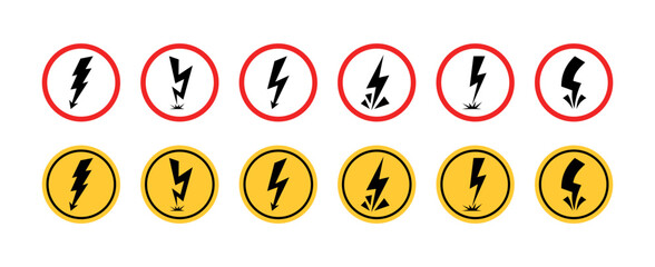 Energy warning sign set icons. Lighting icons. Flat style. Vector icons.