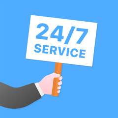 24/7 sign icon. Flat style. Vector icon.