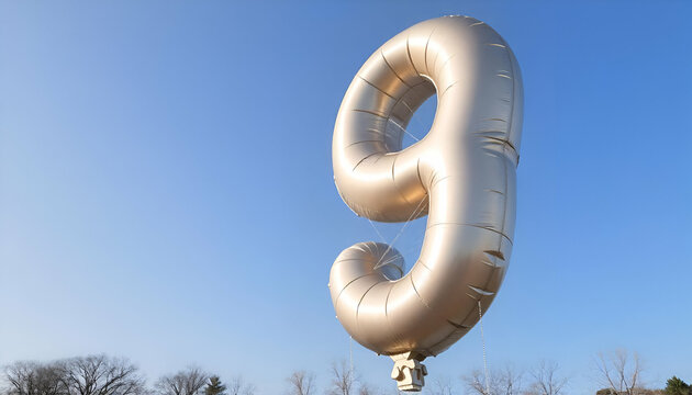 A large helium balloon in the shape of the number 9 - Powered by Adobe
