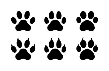Cat paws tracks set icons. Silhouette style. Vector icons.
