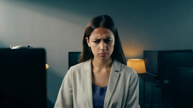 A young female employee experiences a moment of self-doubt and imposter syndrome, questioning her abilities and feeling inadequate despite her accomplishments.