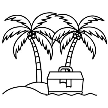 recommend clip art: palm trees and chest outline coloring book page line art drawing