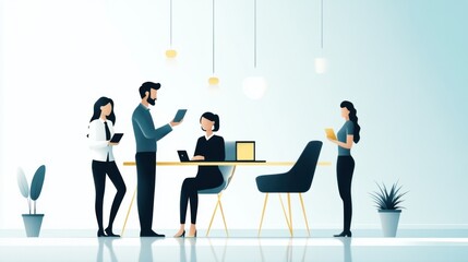 Dynamic Teamwork: A Fun and Energetic Cartoon of Office Collaboration