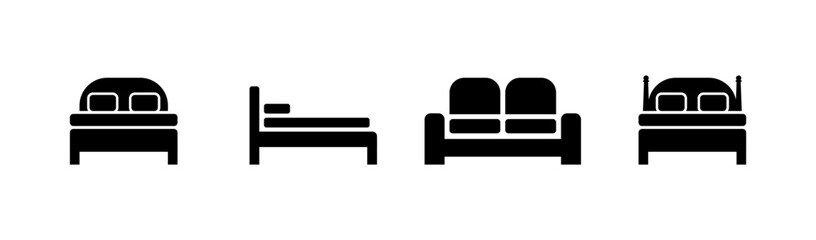 Bed set icons. Silhouette style. Vector icons.