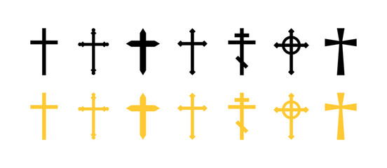 Cross set icons. Flat and silhouette style. Vector icons.