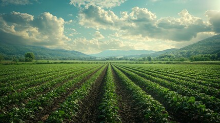 Fototapeta premium Sustainable agriculture flourishing in vast fields, with eco-friendly farming practices supporting environmental preservation.