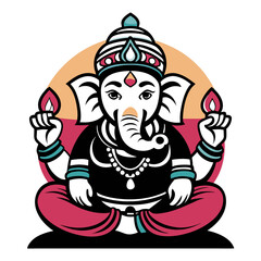 Naklejka premium Colorful stylized Ganesha figure with decorative patterns for festive t-shirt print
