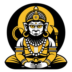 Naklejka premium Hanuman with serene expression seated in meditation pose against circular yellow background for t-shirt print