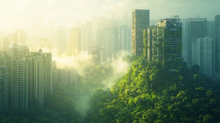 Fresh air filling a green cityscape, combating air pollution and promoting environmental sustainability through clean living.
