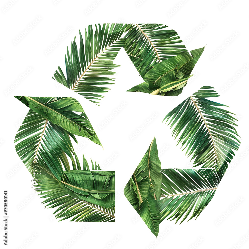 Wall mural recycling symbol made of leaves