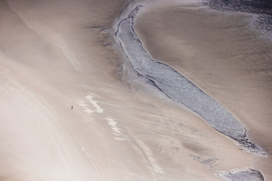 Aerial view of the tidal flats in the North Sea off the coast of north Friesland. Germany