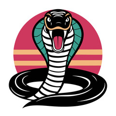 Fototapeta premium Fierce cobra snake in striking pose within circular design for bold t-shirt print