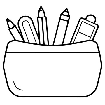 black and white school supplies in pencil case clip art preview
