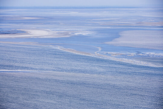 Aerial view of the tidal flats in the North Sea off the coast of north Friesland. Germany
