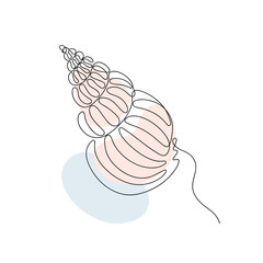 Sea shell in continuous line art drawing style. Hand drawn vector illustration. Minimalist black linear sketch isolated on white background.