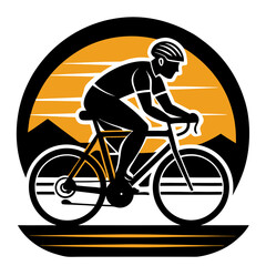 Fototapeta premium Dynamic cyclist silhouette racing against striped sunset for sporty t-shirt print