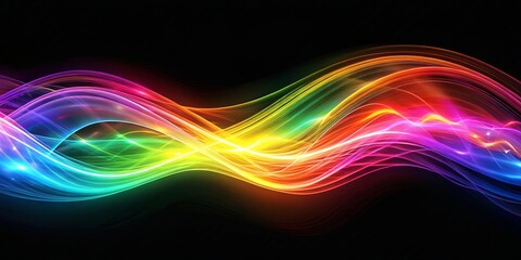 Abstract image of colorful waves of light in motion on a black background