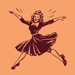 retro cartoon illustration of a happy jumping woman