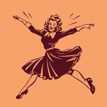 retro cartoon illustration of a happy jumping woman